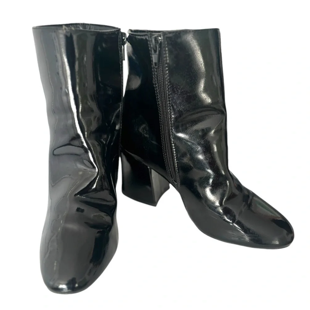 Rouge Helium Black Patent Leather Ankle Boot Vintage Y2K Boho SZ 9/39 Women